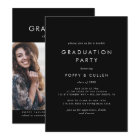Chic Dark Black Photo Double Graduation Party