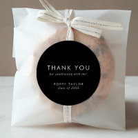 Chic Dark Black Thank You Graduation Favour Sticke