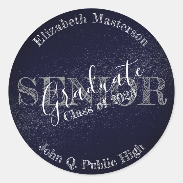 Chic Dark Blue Graduation Graduate Senior Class Classic Round Sticker (Front)