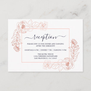 Chic Dark Blue Rose Gold Floral Wedding Reception Enclosure Card