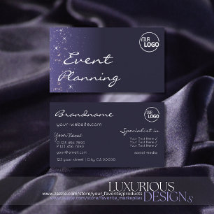 Chic Dark Blue Sparkling Glitter Stars with Logo Business Card