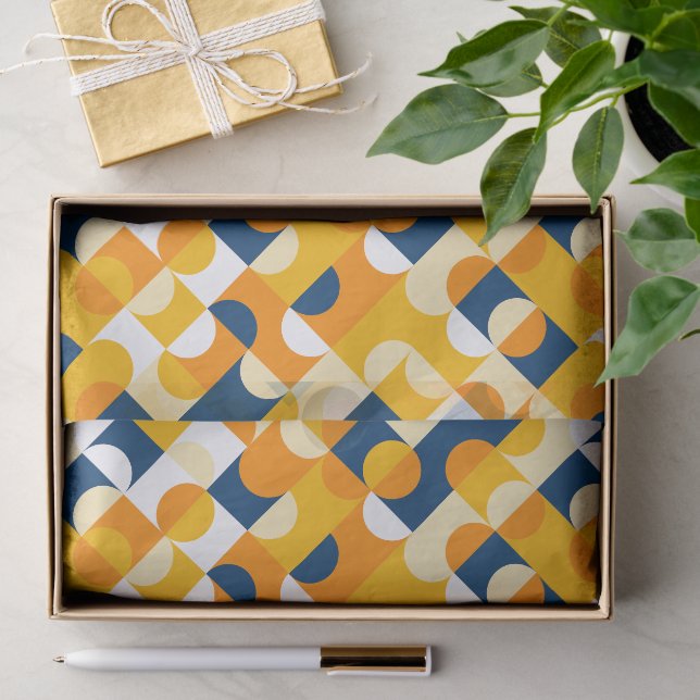 Chic Dark Blue Sunny Yellow Circles Art Pattern Tissue Paper (Gift)