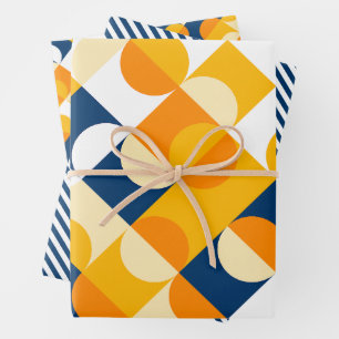 Chic Dark Blue Sunny Yellow Circles Art Pattern Wrapping Paper Sheet