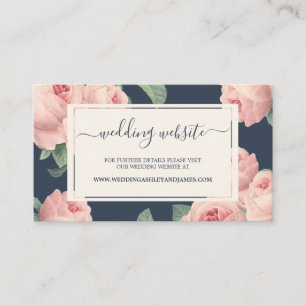 Chic Dark Blue Vintage Pink Rose Floral Wedding Enclosure Card