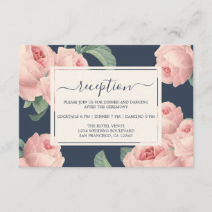 Chic Dark Blue Vintage Pink Rose Floral Wedding Enclosure Card