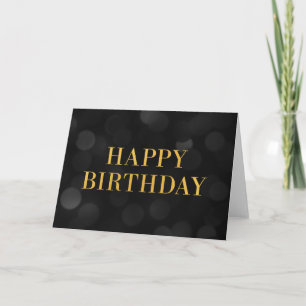 Chic Dark Bokeh Lights Faux Gold Happy Birthday Card