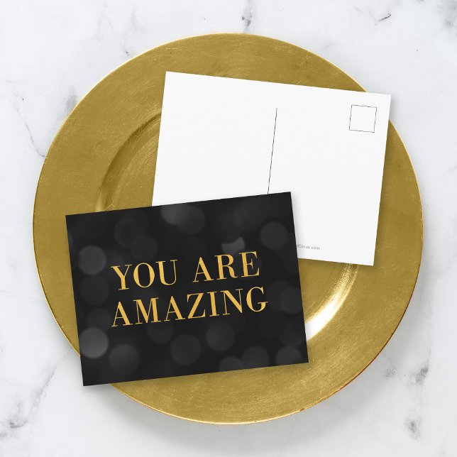 Chic Dark Bokeh Lights Faux Gold You Are Amazing Postcard (Creator Uploaded)