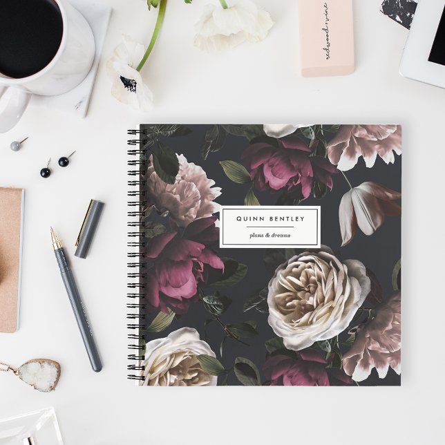 Chic Dark Floral on Black | Personalised Notebook (Creator Uploaded)