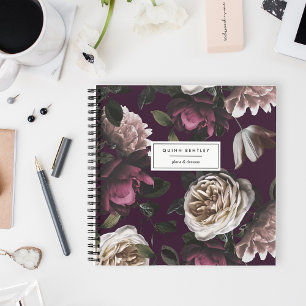 Chic Dark Floral on Plum   Personalised Notebook