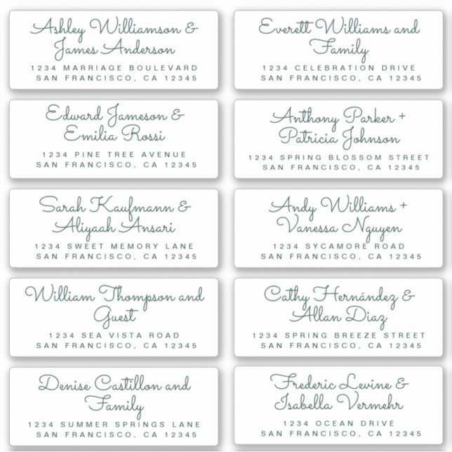 Chic Dark Green Calligraphy Guest Address Labels (Front)