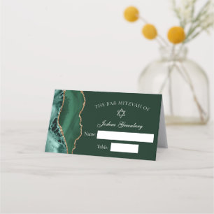 Chic Dark Green Gold Bar Mitzvah Place Card