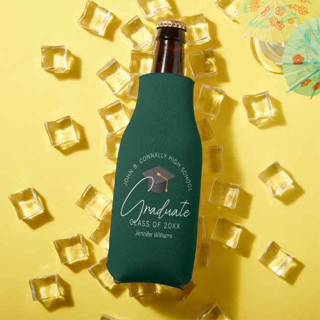 Chic Dark Green Graduate Custom Graduation Party Bottle Cooler (In Situ Summer)