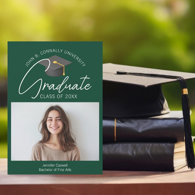 Chic Dark Green Graduate Photo 2025 Graduation Announcement (Creator Uploaded)