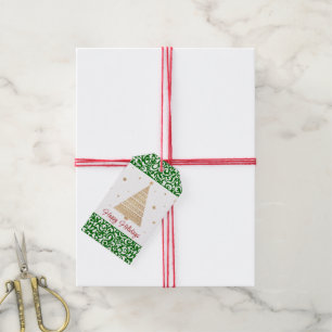 Chic Dark Green White Damask Floral Art Pattern Gift Tags