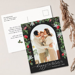 Chic Dark Grey Botanical Arch Modern Photo Holiday Postcard