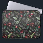 Chic Dark Grey Christmas Botanical Foliage Pattern Laptop Sleeve<br><div class="desc">This pattern features tossed watercolor red florals,  berries & winter greenery for a festive look.</div>