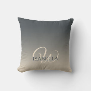 Chic Dark Grey Off-White Ombre Monogram Name Cushion