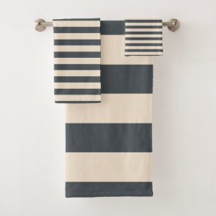 Chic Dark Grey Off-White Striped pattern Bath Towel Set