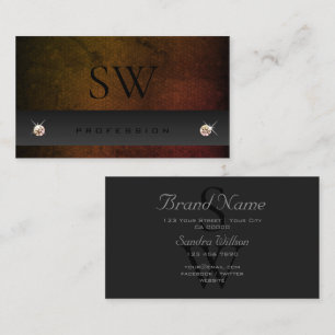 Chic Dark Grey Orange Gradient Snake with Monogram Business Card