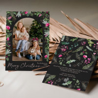 Chic Dark Grey Pink Greenery Arch Photo Christmas