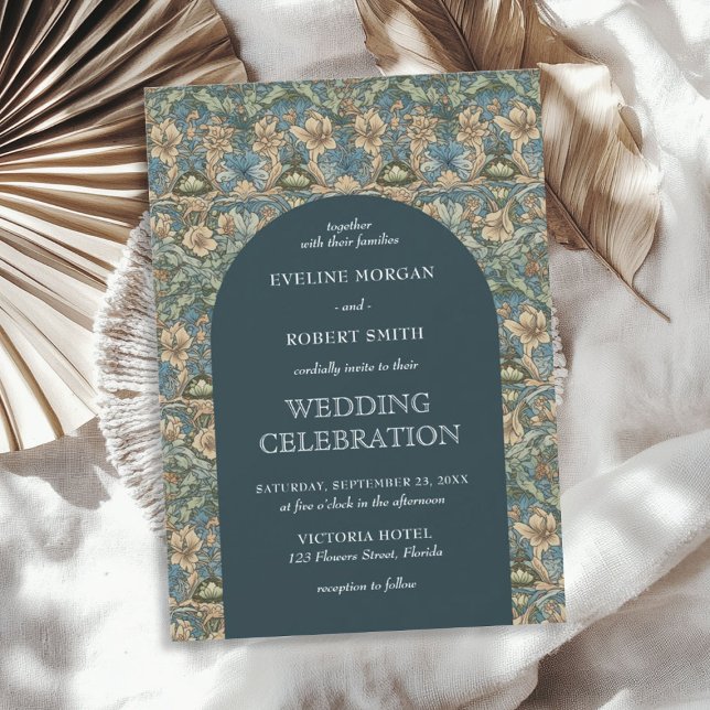 Chic dark pastel green ivory floral Art Nouveau Invitation (Chic dark pastel green ivory floral Art Nouveau Invitation)