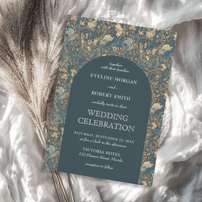 Chic dark pastel green ivory floral Art Nouveau Invitation (Chic dark pastel green ivory floral Art Nouveau Invitation)