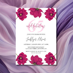 Chic Dark Pink Cosmos Floral Botanical Birthday Invitation