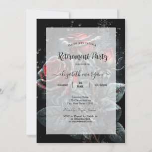 Chic Dark Red Roses Drops Frame Retirement   Invitation