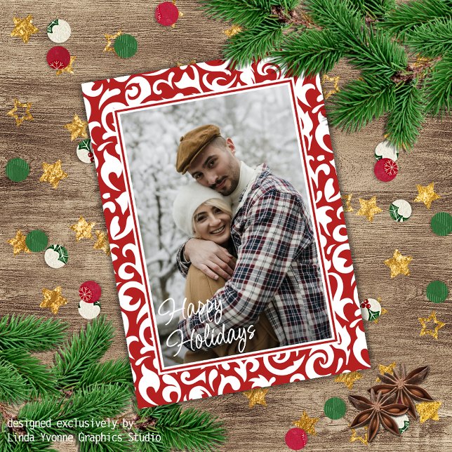 Chic Dark Red White Damask Floral Art Pattern Card (Creator Uploaded)