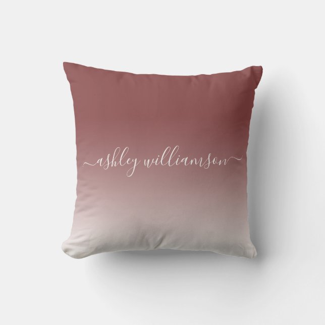 Chic Dark Red White Ombre Effect Monogram Name Cushion (Front)