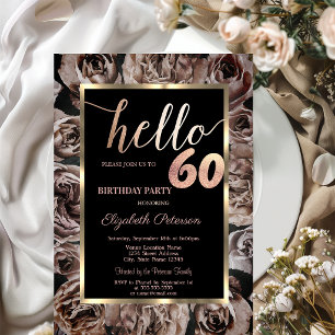 Chic Dark Roses Black 60th Birthday Party Invitation