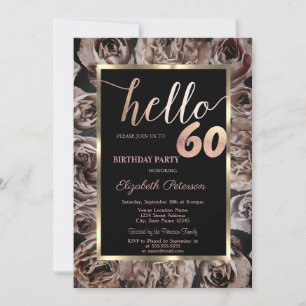 Chic Dark Roses Black 60th Birthday Party Invitation