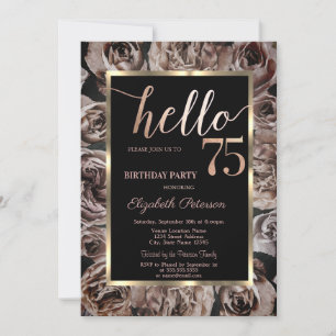 Chic Dark Roses Black 75th Birthday Party Invitation