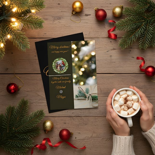 Chic Dark Snowflake Christmas Photo Card (Creator Uploaded)