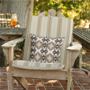 Chic Dark Taupe Brown White Ikat Pattern Cushion