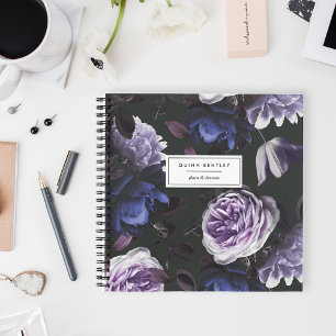 Chic Dark Violet Floral Personalised Notebook