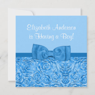 Chic Dazzling Blue Floral With Bow Boy Baby Shower Invitation