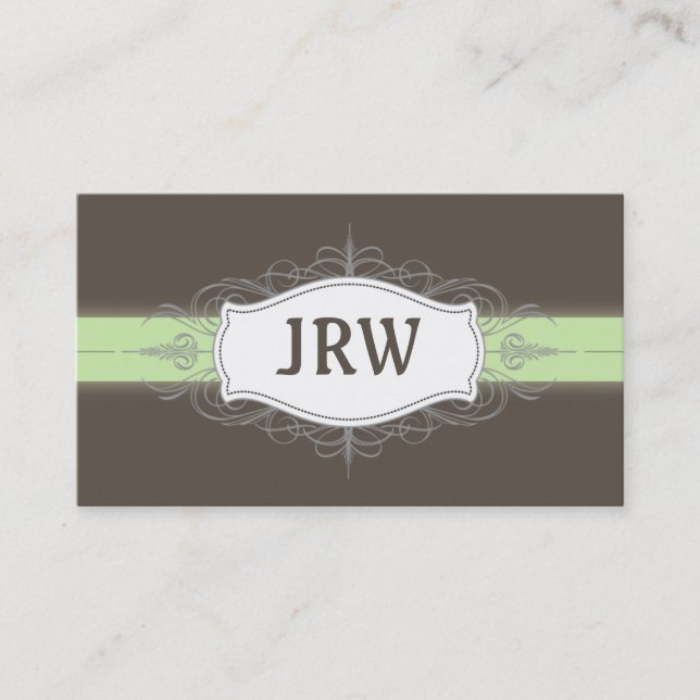 Chic Deco Frame Monogram Mint Business Card (Front)
