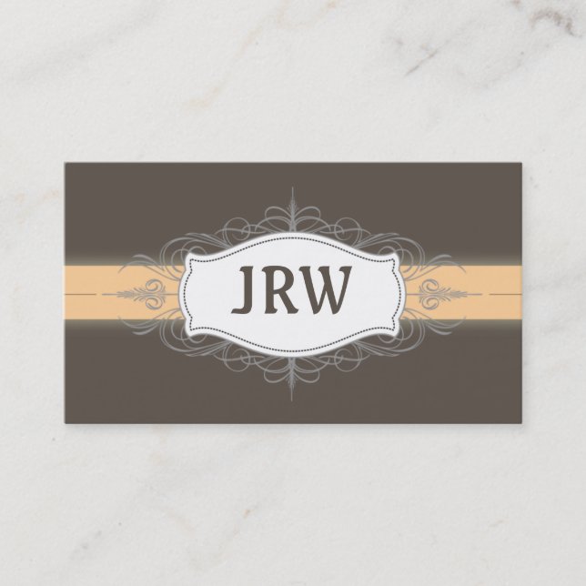 Chic Deco Frame Monogram Peach Business Card (Front)