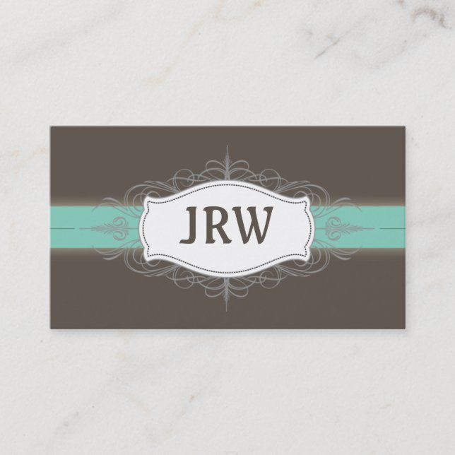 Chic Deco Frame Monogram Teal Business Card (Front)