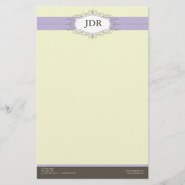 Chic Deco Lilac Customised Stationery (Front)