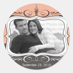 Chic Deco Save the Date Announcement Seal: peach Classic Round Sticker
