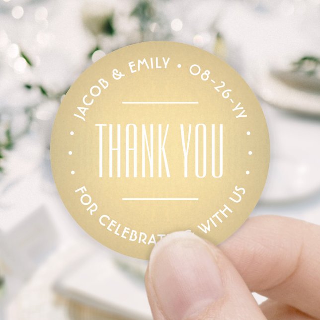 Chic Deco Typography Thank You Faux Gold Foil Classic Round Sticker (Creator Uploaded)
