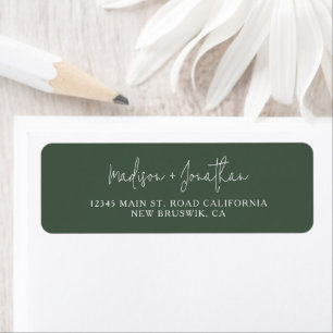 Chic Decorative Font Script Dark Green Wedding Return Address Label