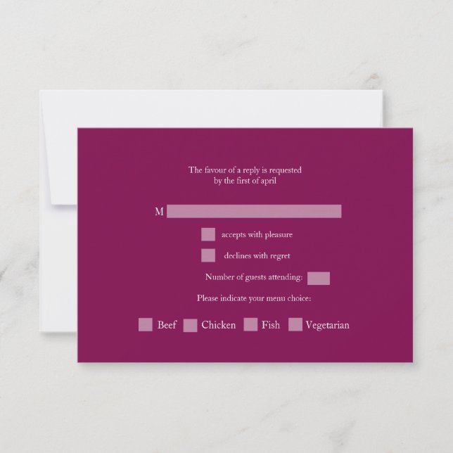 Chic deep pink Botanical Wedding Response Card (Front)