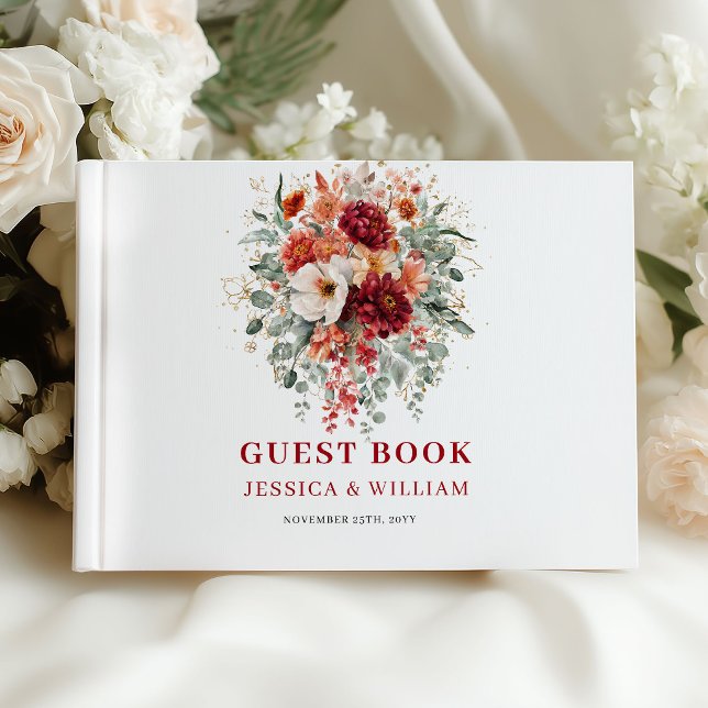 Chic Deep Red Marsala Autumn Wedding Guest Book (Chic Deep Red Marsala Autumn Wedding Guest Book)