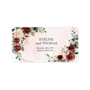 Chic deep red merlot gold geometric wedding label