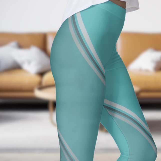 Chic Deep Space under Eggshell Blue Banded Print Leggings (Chic Deep Space under Eggshell Blue Banded Print Leggings)