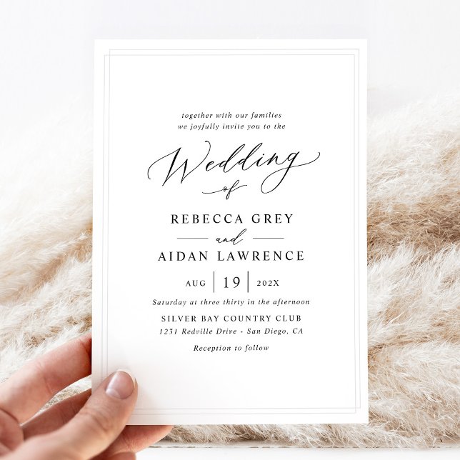 Chic Delicate Border Modern Script Wedding Invitation (Creator Uploaded)