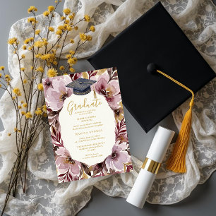 Chic Delicate Pink Floral Wreath Graduation Cap Magnetic Invitation